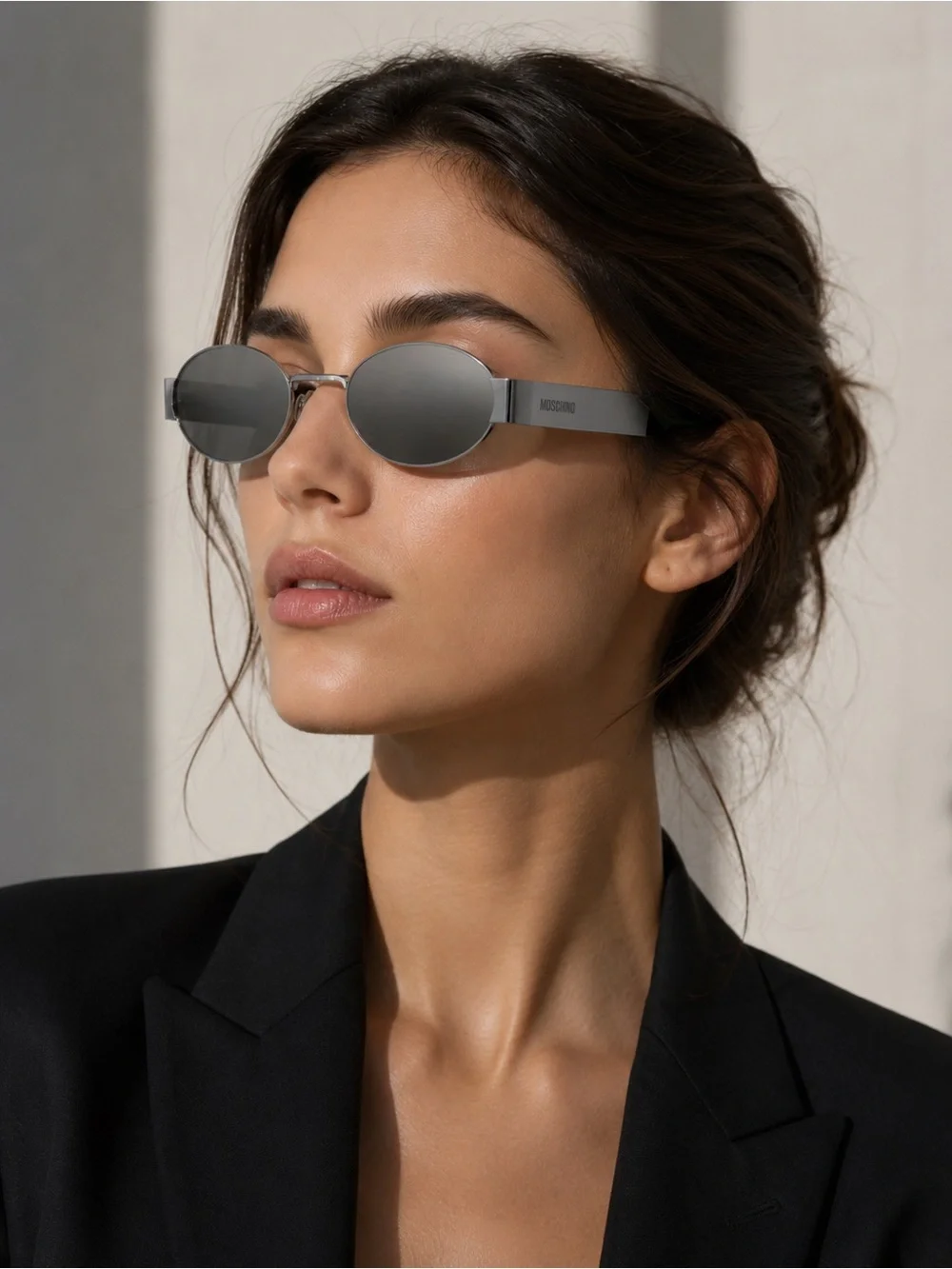 New Moschino MOS185/S 06LBUE Silver Mirrored Oval Sunglasses for Women Authentic